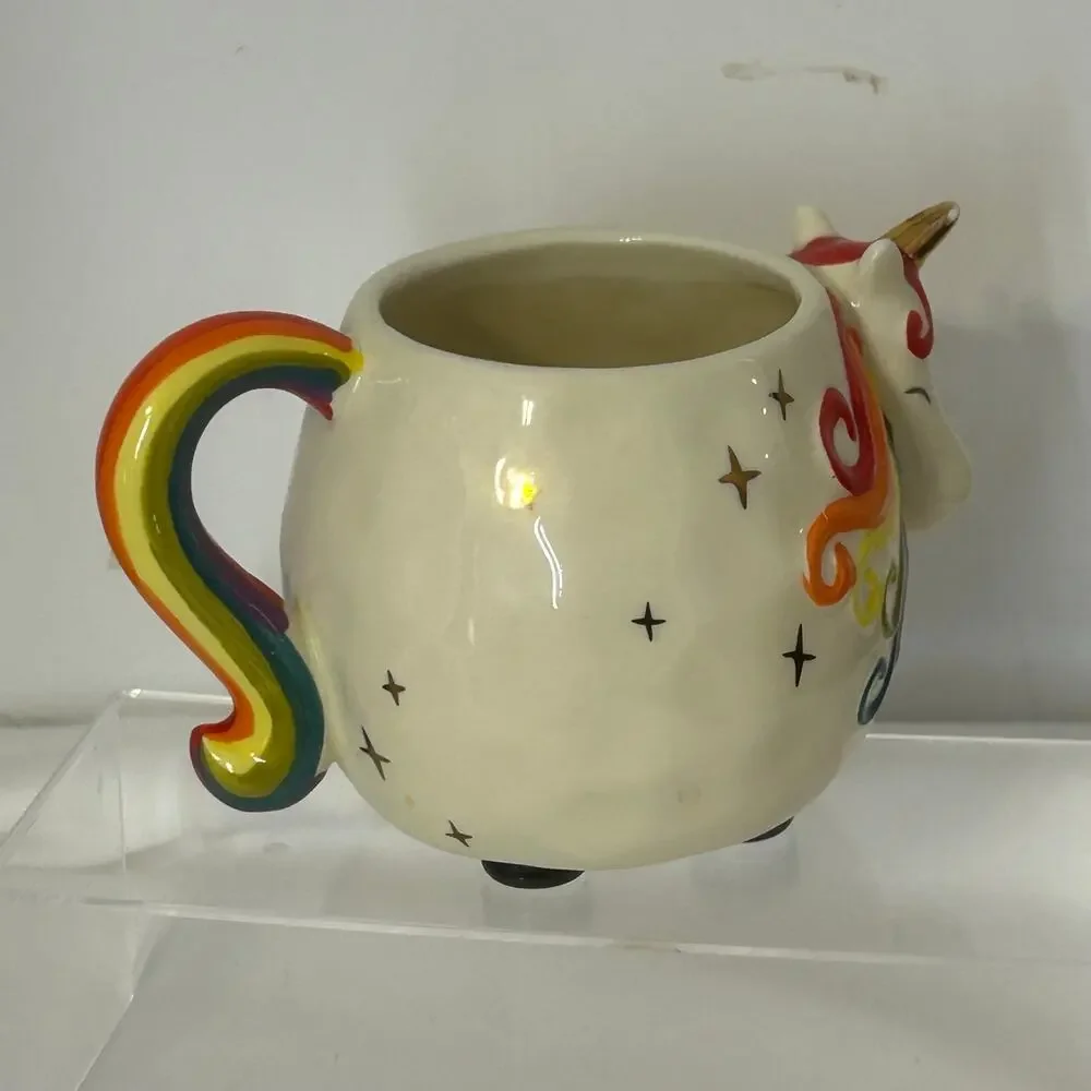 Natural Life Unicorn Mug Rainbow Handle Gold Stars Don’t Dull Your Sparkle